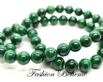 x 5 x 10 perles pierre naturelle Malachite  grade A   5.3 / 6 / 8 MM