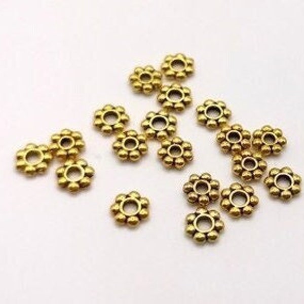 x 60 x 200 Cuentas Margaritas en Metal dorado 5 mm