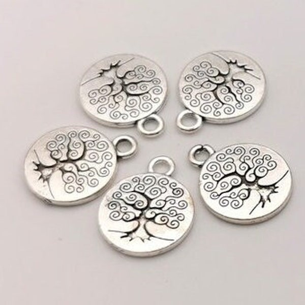 x 5 Arbres de Vie Tibétain  argenté 15 x 19 mm