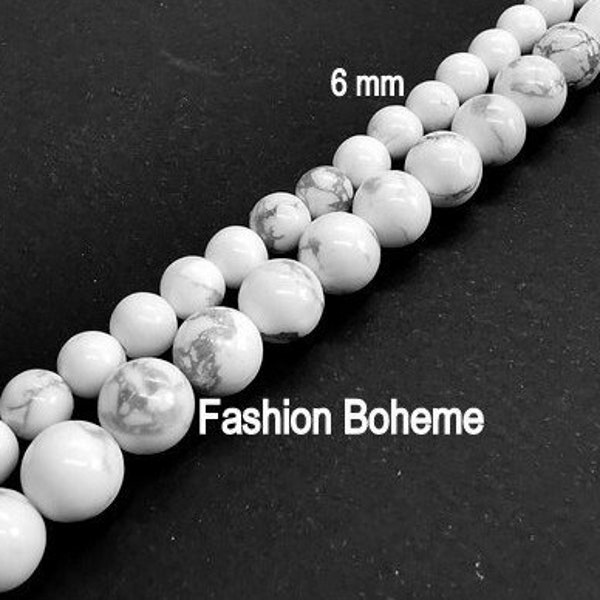 X 1 brin perles 6.8/8.8 mm Turquoises Blanche Howlite (x 48 perles 8.6 mm.) ( 60 perles 6.8 mm)
