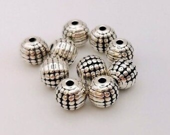x 5 Round charm beads 8 mm silver metal