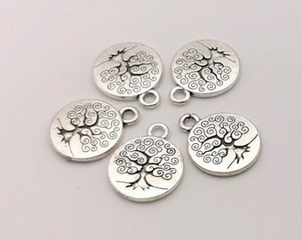 x 5 Arbres de Vie Tibétain  argenté 15 x 19 mm