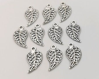 x 10 Leaf Tree Charms Antique 10 x 19 mm