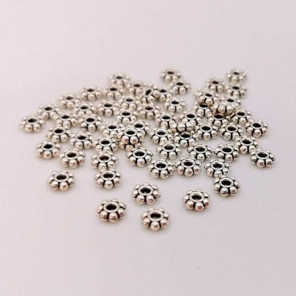 x 60 x 200 Perles Marguerite intercalaire en Métal couleur argent 5 mm