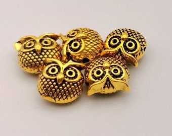 x 5 Owl charms 13 x 13 mm gold