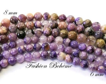 x 10 perles Charoïte  naturelles violet clair 6 / 7 mm