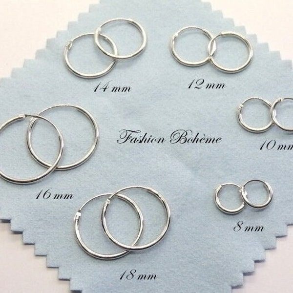 x 1 pair of 925 Sterling Silver hoop earrings (2 sizes)