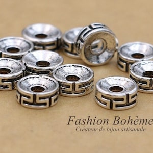 x 20 Tibetan Spacer Beads in Silver Metal 7.3 mm image 1