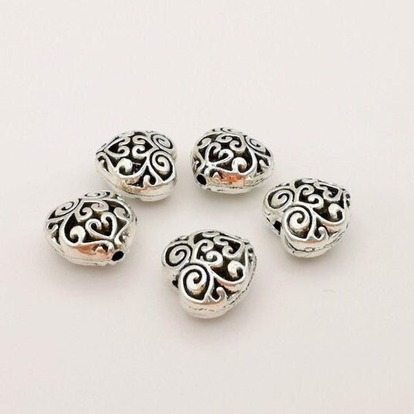 x 5 perles intercalaire  cœur charme 14 x 10 mm