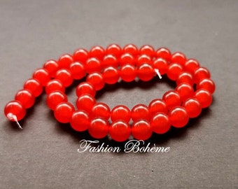 X 1 brin perles Jade rouge 6.4 mm (6.4 mm x 60 perles)