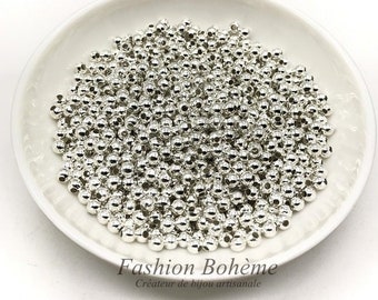 x 200 Perles métal argenté clair rondes 4 mm