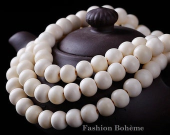 x 10 Yak bone beads "Mala prayer beads" white 6/8 mm