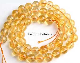 x 10 natural Citrine beads yellow crystal grade A 6.5/8 mm