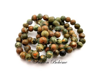 x10 green Kambaba jasper beads 6/8 mm