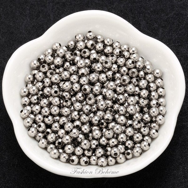 x 200 Perles métal argenté médium rondes 4 mm