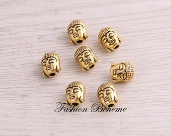 x 5 Golden Buddha head charms 7.2 x 8.8 mm / 9 x 10.5 mm