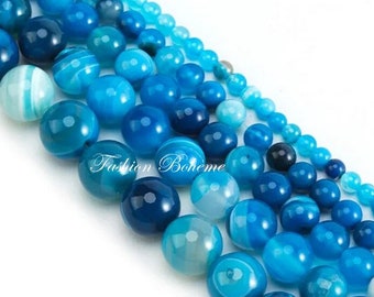 X 20 perles naturelles Agate Bleu Rayé cristal 6/8 mm