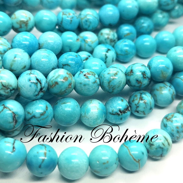 x 1 brin Perles naturelles Turquoises bleu  (45 perles 8 mm ) (60 perles 6 mm)