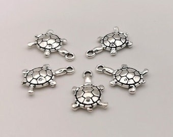 x 5 Sea Turtle Silver Charm