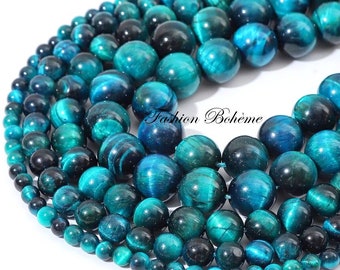 X 20 perles rondes œil de tigre bleu clair 6/8 mm