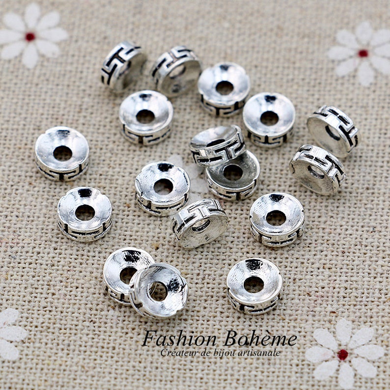 x 20 Tibetan Spacer Beads in Silver Metal 7.3 mm image 6