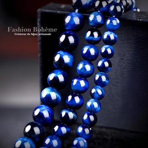 X 20 round blue tiger eye beads 6/8 mm