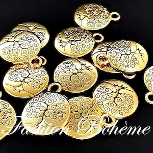 x 5 goldene tibetische Lebensbäume 15 x 19 mm