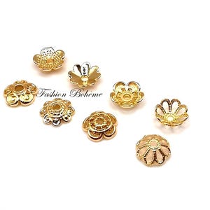 x 10 gold-plated cups, 8 mm (4 different designs)