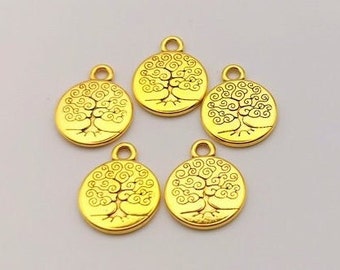 x 5 Golden Tibetan Trees of Life 15 x 19 mm