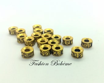 x 10 antique golden Tibetan Ôm wheel beads 7 x 4.5 mm
