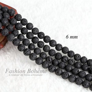 x 20 black volcanic lava stone beads 6/8 mm