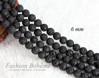 x 20 perles pierre de lave volcanique noire  6/8 mm