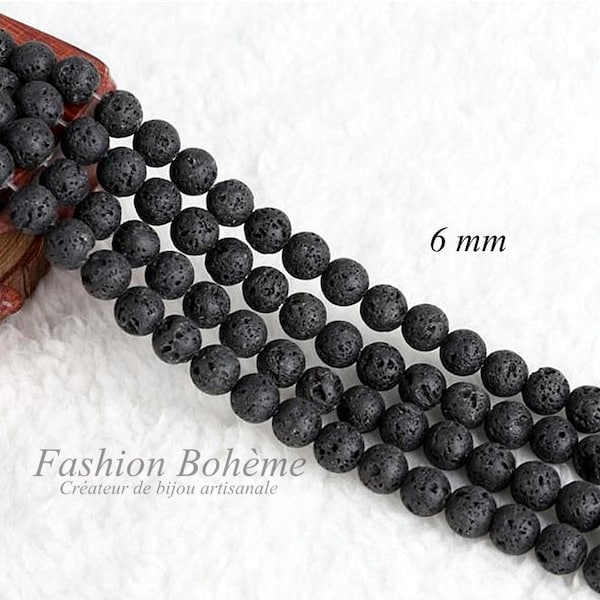 x 20 perles pierre de lave volcanique noire  6/8 mm