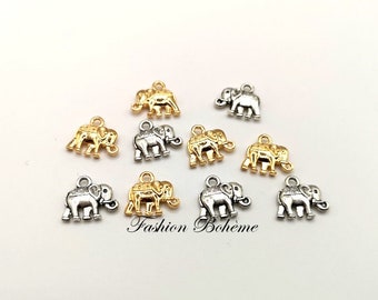 x 5 Silver / Gold Tibetan Elephants 13 x 12 mm