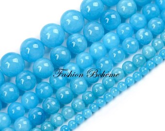 x 20 Perles Bleu Jade 6/8 mm ( teintées)