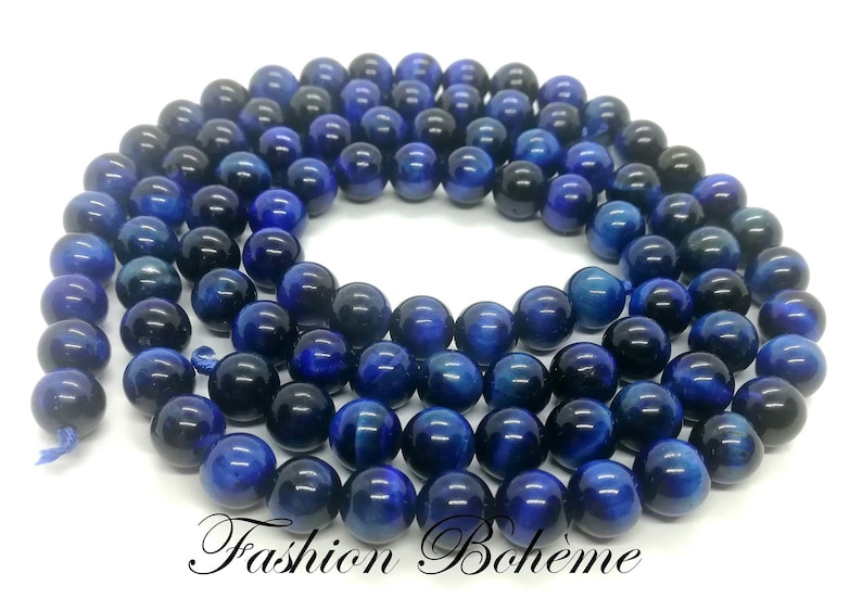 x 1 strand round blue tiger eye beads 6\/8 mm (8 mm x 48 beads) (6 mm x 60 beads).
