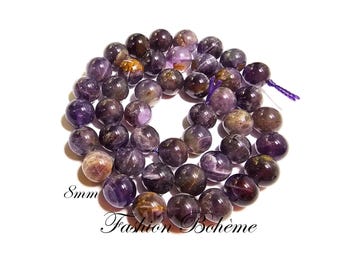 x 10 Phantom Purple Cacoxenite Quartz Beads 6.5/8.6 mm