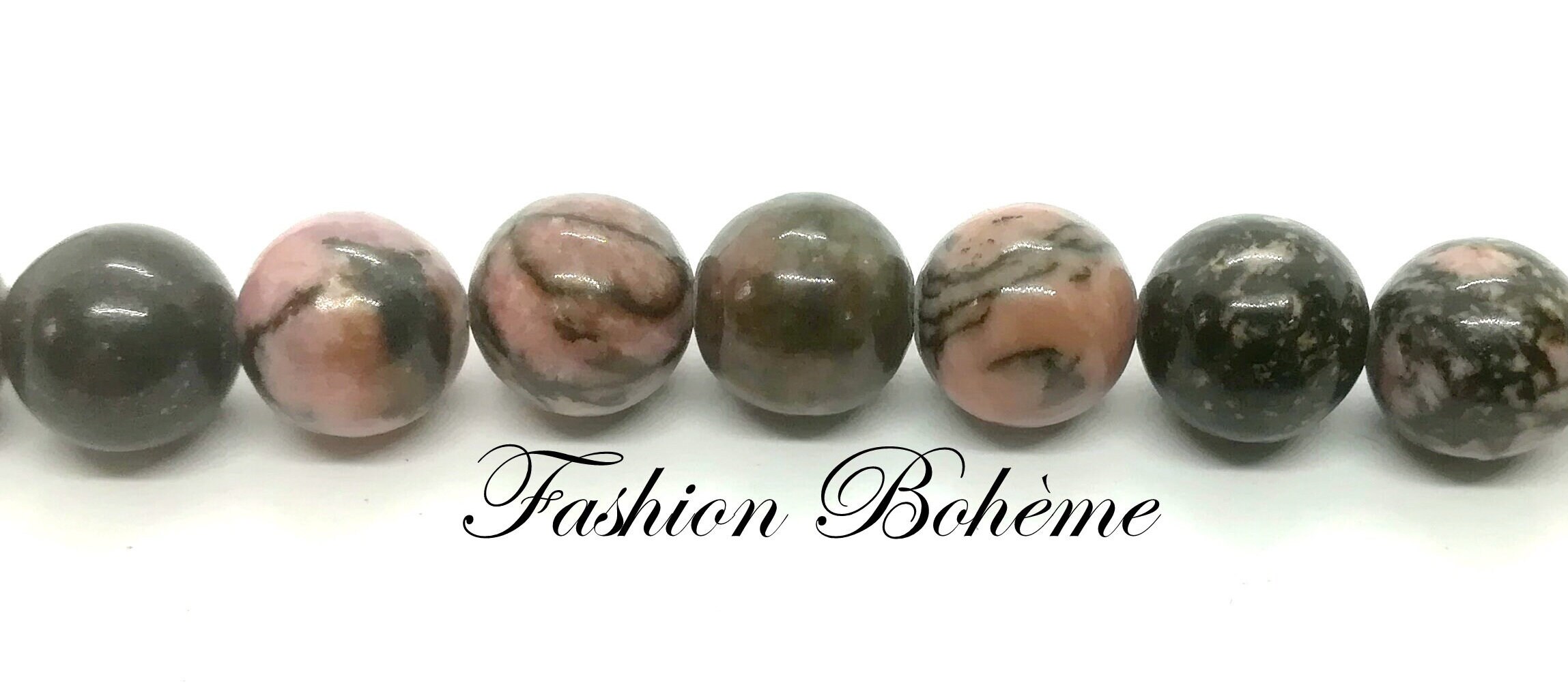 54 Perles Rhodonite Naturelle 4mm Trou 1mm - Brin Déstockage Rose/beige/noir, Neuf