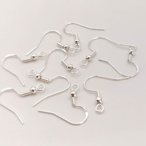 x 10 x 20 light silver hook earring hooks plated 925 STERLING silver