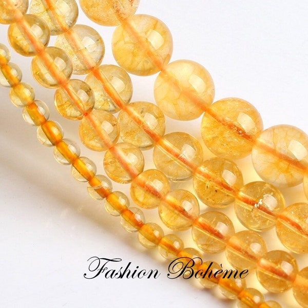 X 1 brin perles Citrines naturel cristal jaune 6/8 mm (8 x 45 perles)(6 mm x 60 perles)