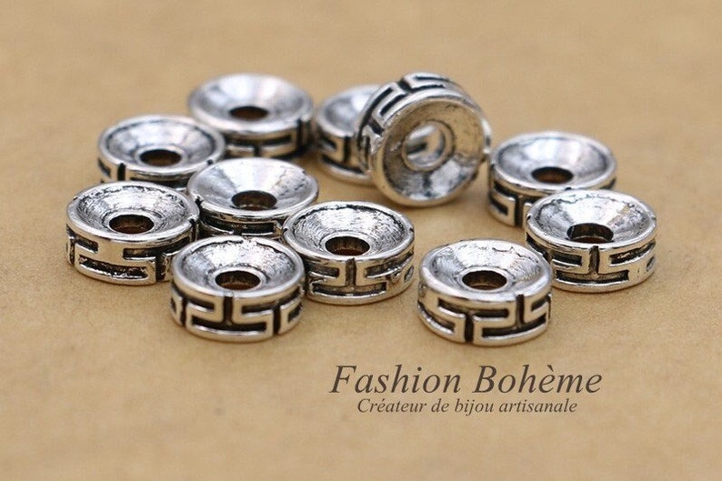 x 20 Tibetan Spacer Beads in Silver Metal 7.3 mm image 1