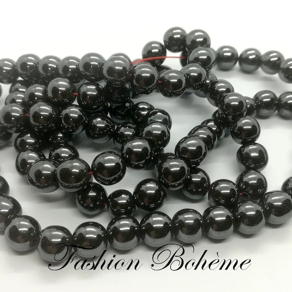 X 1 brin perle hématite noire (8 mm x 50 perles) (6 mm x 70 perles)