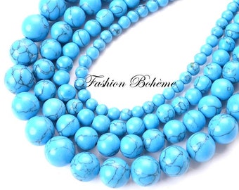 X 10 x 20 Perles Turquoises bleus Howlite 6/8 / 10 mm