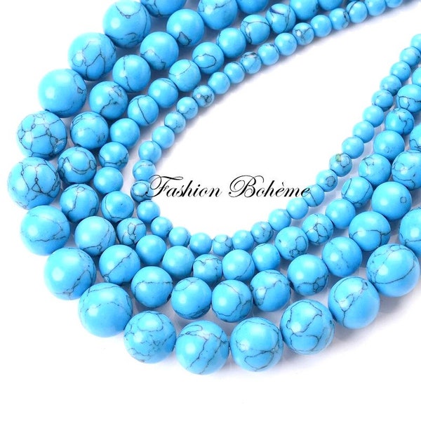 X 10 x 20 Perles Turquoises bleus Howlite 6/8 / 10 mm