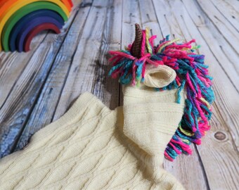 Knitted Unicorn Hooded Poncho (toddler, child, adult sizes) - Handmade to order