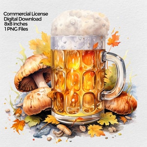 Beer Mug with Mushrooms PNG File Clipart, Octoberfest Sublimation Design Images on transparent background, Home Craft  Beer Brewer