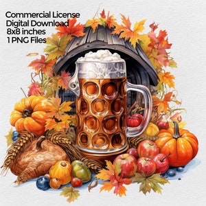 Beer Thanksgiving Fall PNG File Clipart, Octoberfest Sublimation Design Images on transparent background, Digital Illustration