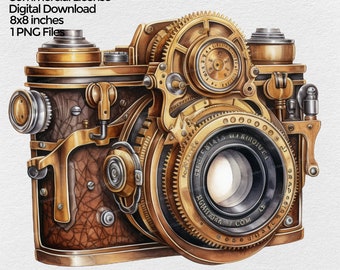 Steampunk Camera Clipart Digital Download, Png Sublimation Design, Scrapbooking & Junk journal PNG file, transparent background