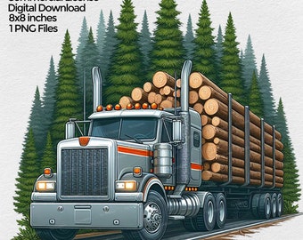 Logging Truck Png for Sublimation, Logger truck clipart, Logger T shirt Design, Log truck Lumberjack woodworker Image Transparent Background