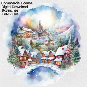 Winter Christmas Village Houses Png for Sublimation, Christmas Village PNG file, Christmas Print Clip Art on transparent background